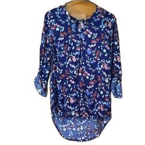 Brina and Em Navy Floral Hi-Lo Blouse Womens Size Medium